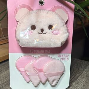 🌹5 for $25🌹Danbar Global Cute Pink Bear Keychain Bag with Makeup Puffs